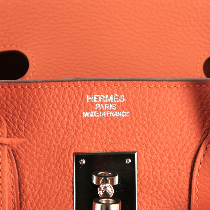 Sac à main Hermes Birkin 35 cm en cuir togo orange - Detail D3