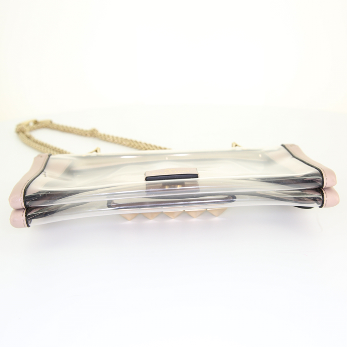 Sac à main Valentino Garavani Rockstud en résine transparente et cuir rose-pale - Detail D5