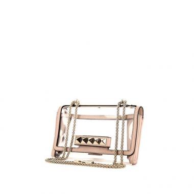 Valentino Garavani Rockstud handbag in transparent resin and varnished pink leather