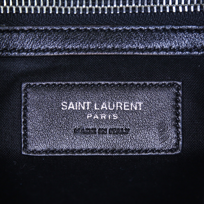 Zaino Saint Laurent in tela beige nera e marrone con motivo animalier e pelle nera - Detail D3