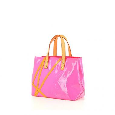 Sac à main Louis Vuitton Reade petit modèle en cuir vernis monogram rose-fushia et cuir ocre
