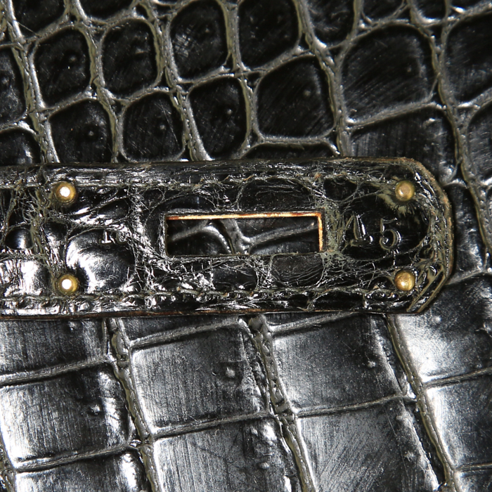 Sac à main Hermes Kelly 32 cm en crocodile porosus noir - Detail D6