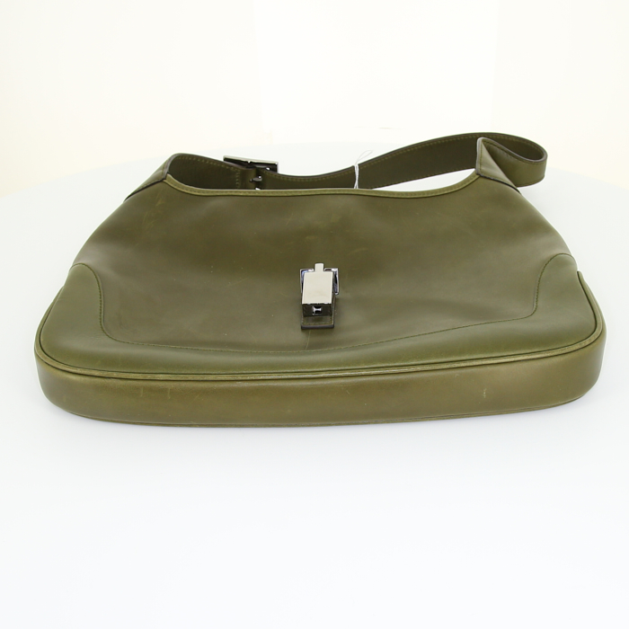 Sac à main Gucci Jackie en cuir vert-olive - Detail D4