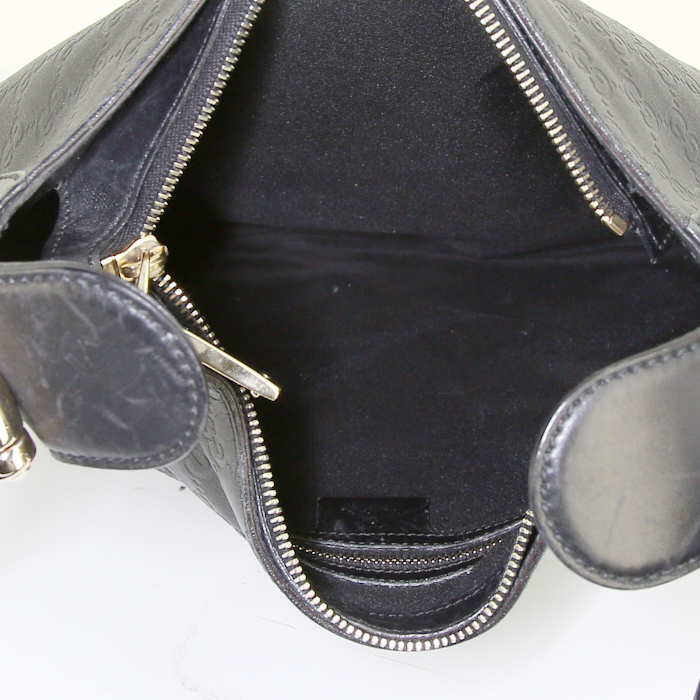 Bolso de mano Gucci Horsebit Créole en cuero Monogram negro - Detail D2