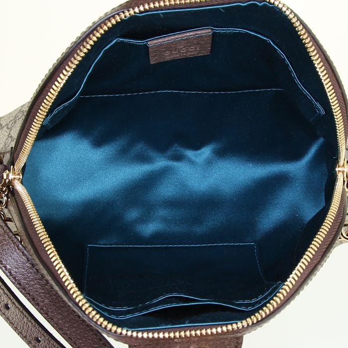 Sac bandoulière Gucci Ophidia en toile monogram grise et cuir marron - Detail D2