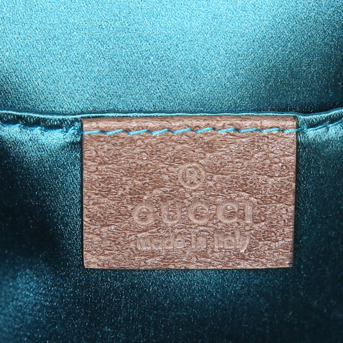 Gucci Ophidia shoulder bag in grey monogram canvas and brown leather - Detail D3