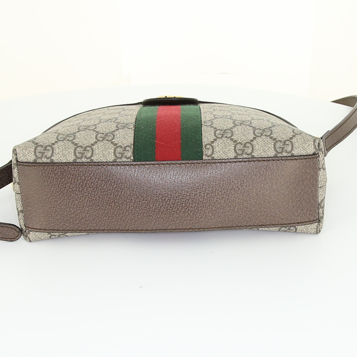 Borsa a tracolla Gucci Ophidia in tela monogram grigia e pelle marrone - Detail D4
