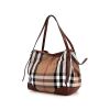 Burberry shopping bag in beige Haymarket canvas and brown leather - 00pp thumbnail