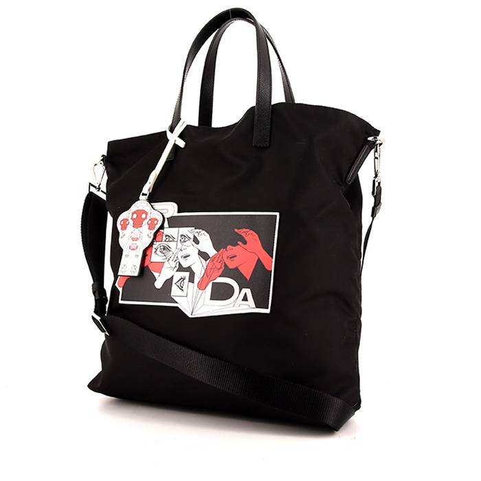 Bolso Cabás Prada en lona negra y cuero negro