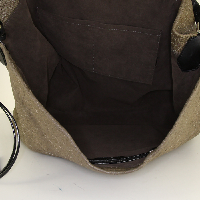 Louis Vuitton Antheia Hobo shopping bag in taupe monogram leather and black leather - Detail D2
