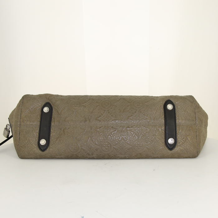 Bolso Cabás Louis Vuitton Antheia Hobo en cuero Monogram color topo y cuero negro - Detail D4