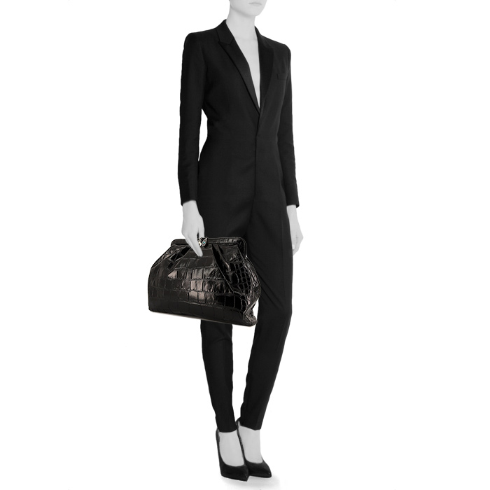 Pochette Alexander Mcqueen in pelle nera simil coccodrillo - Detail D1