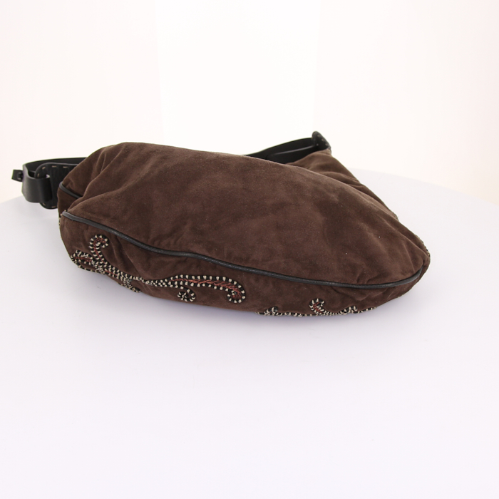 Borsa Fendi in camoscio marrone con perle ricamate - Detail D4