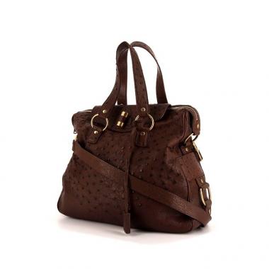 Sac à main Yves Saint Laurent Muse grand modèle en autruche marron-foncé