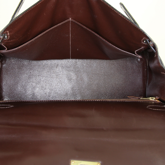 Hermes Kelly 32 cm handbag in brown box leather - Detail D3