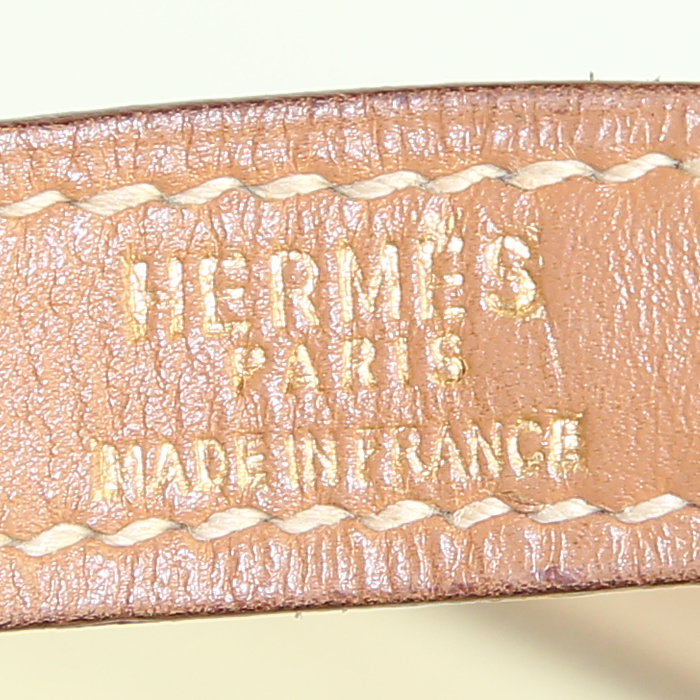Hermès Trim handbag in beige canvas and gold Chamonix leather - Detail D3