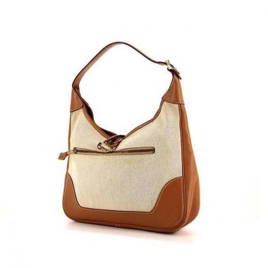 Bolso de mano Hermès Trim en lona beige y cuero Chamonix color oro