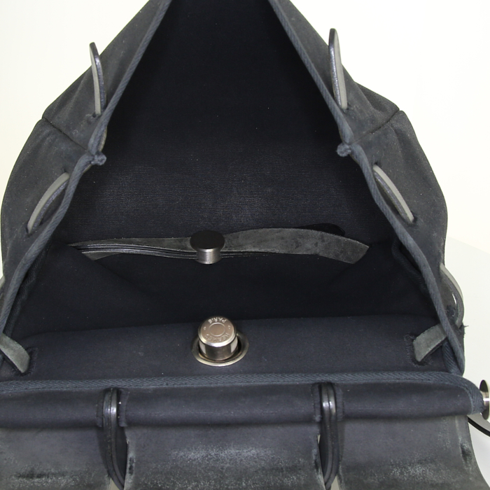 Hermes Herbag backpack in black canvas and black leather - Detail D2