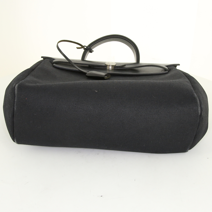 Hermes Herbag backpack in black canvas and black leather - Detail D4