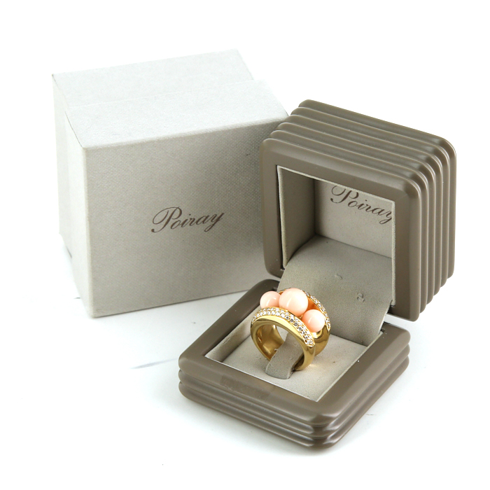 Bague Poiray Fidji grand modèle en or jaune, diamants et corail - Detail D2