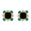 Vintage 1980's earrings in yellow gold,  pearls and emerald and in onyx - 00pp thumbnail