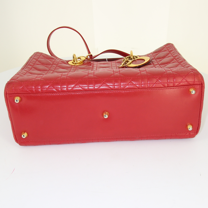 Dior Lady Dior large model handbag in red leather cannage - Detail D5