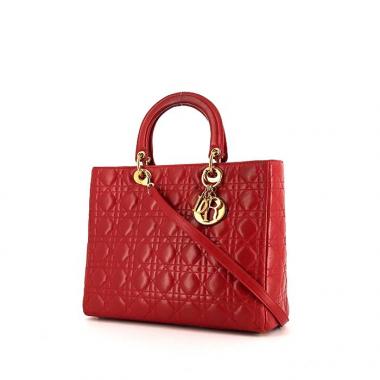 Bolso de mano Dior Lady Dior modelo grande en cuero cannage rojo
