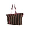 Shopping bag in brown printed patern canvas and raspberry pink leather - 00pp thumbnail