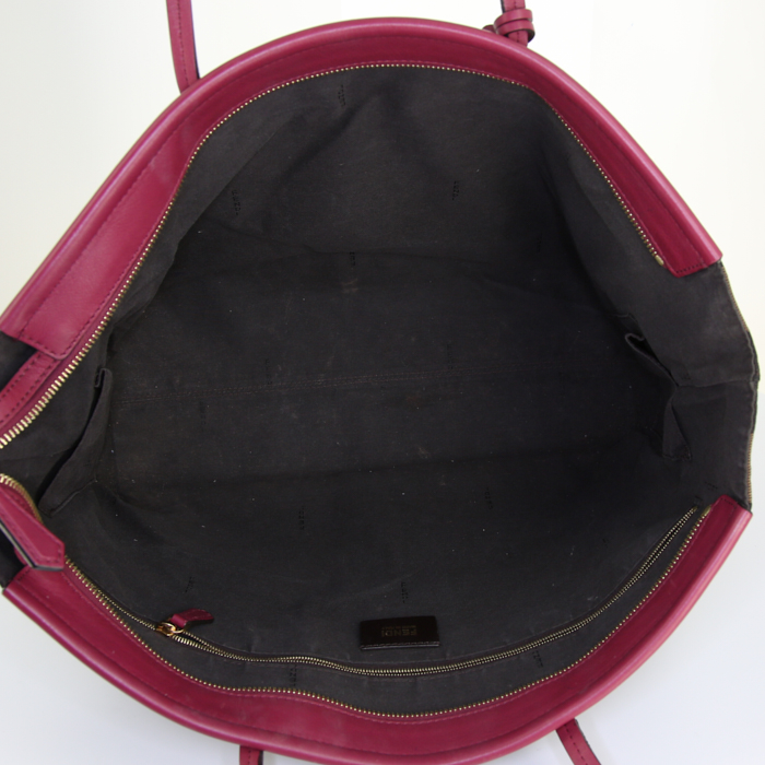 Bolso Cabás en lona estampada con diseños marrón y cuero color frambuesa - Detail D2