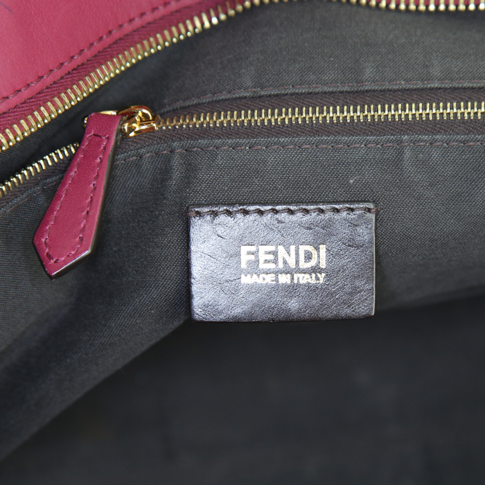 Bolso Cabás en lona estampada con diseños marrón y cuero color frambuesa - Detail D3