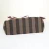 Shopping bag in tela con stampa a motivo rigato marrone e pelle - Detail D4 thumbnail