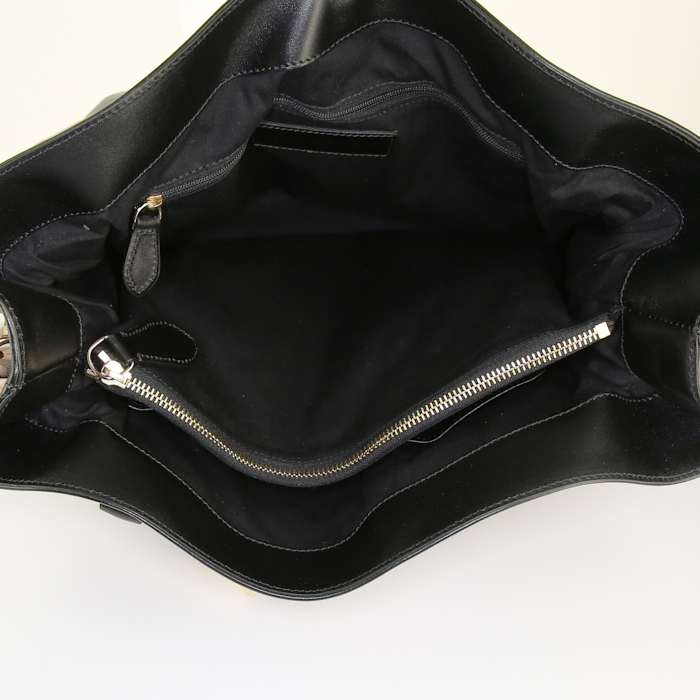 Burberry handbag in beige Haymarket canvas and black leather - Detail D3