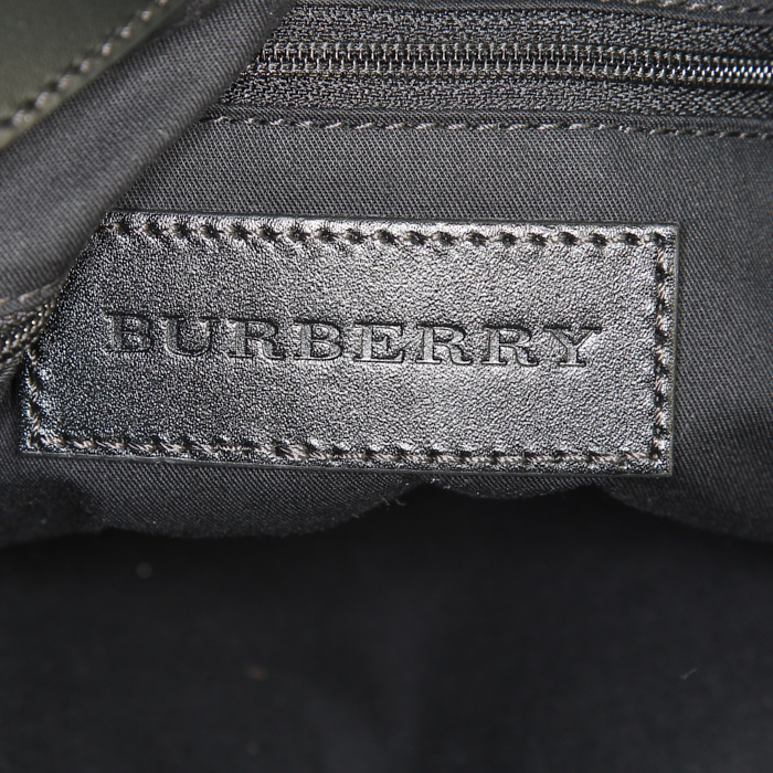 Burberry handbag in beige Haymarket canvas and black leather - Detail D4