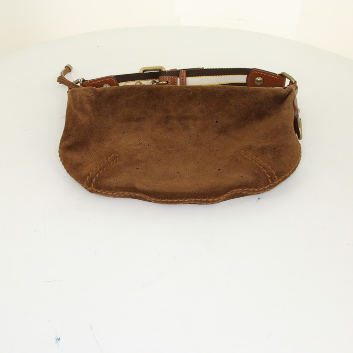 Louis Vuitton Onatah small model handbag in brown Cacao monogram suede and brown leather - Detail D4