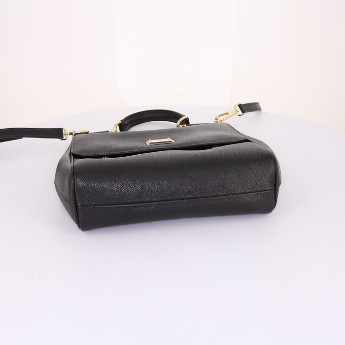 Bolso bandolera Dolce & Gabbana Sicily en cuero granulado negro - Detail D5