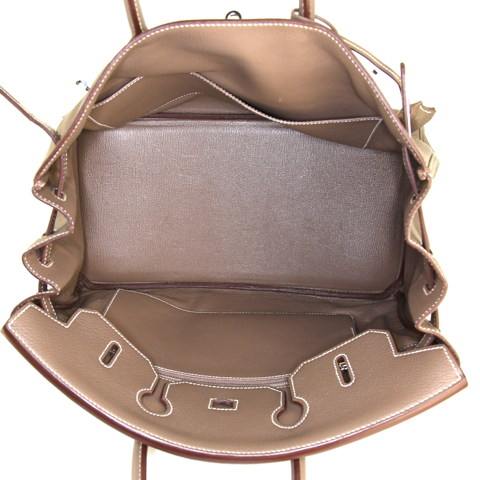 Bolso de mano Hermes Birkin 35 cm en cuero togo marrón etoupe - Detail D3