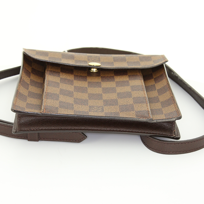 Borsa a tracolla Louis Vuitton Pimlico in tela a scacchi ebana e pelle marrone - Detail D4