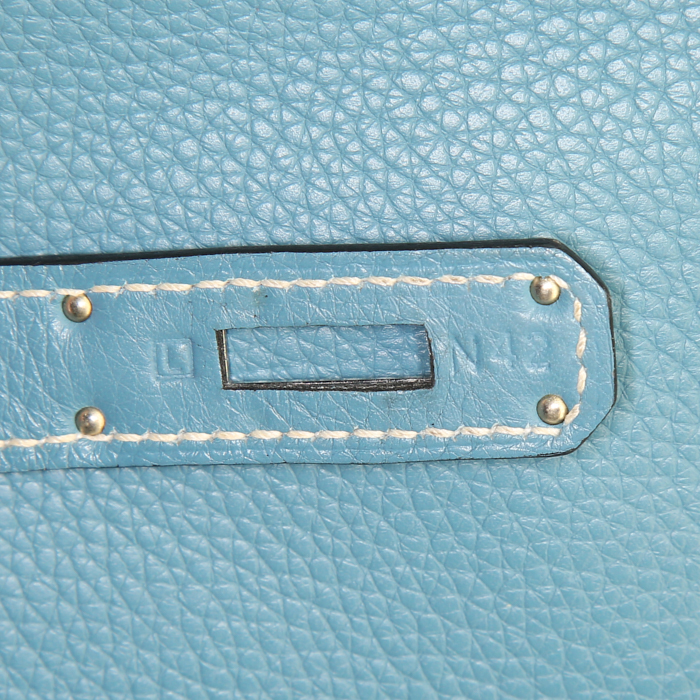 Hermes Kelly 35 cm handbag in blue jean togo leather - Detail D5