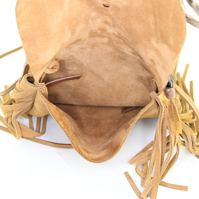 Sac bandoulière Saint Laurent Anita moyen modèle en daim marron - Detail D2