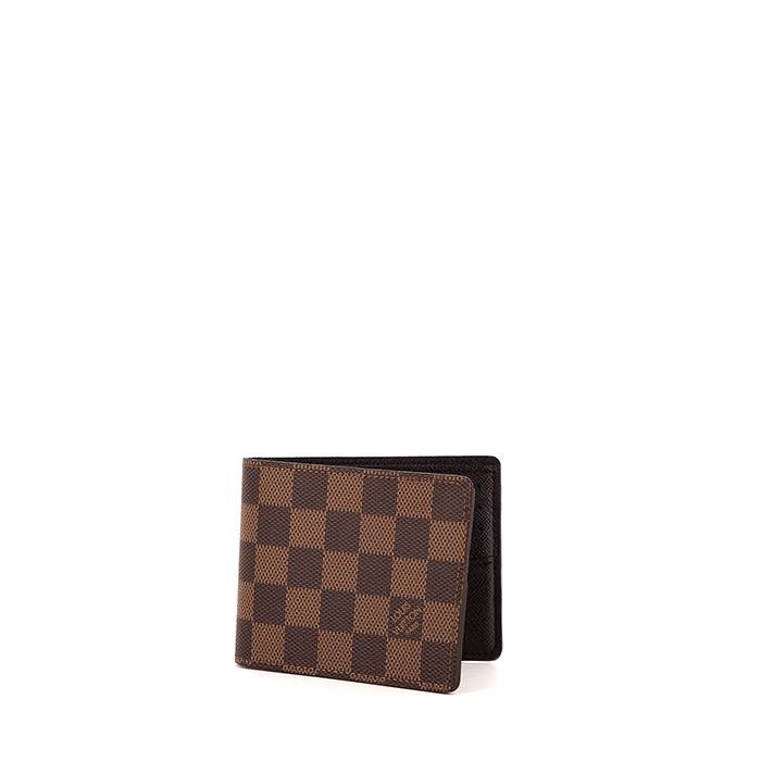 Portafogli Louis Vuitton in tela a scacchi ebana e pelle marrone