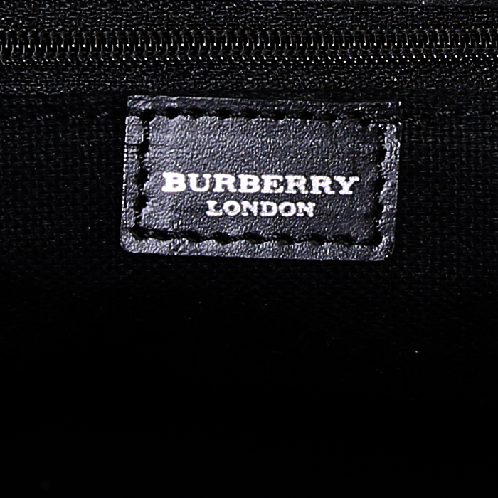 Shopping bag Burberry in tela Haymarket e pelle lucida nera - Detail D3