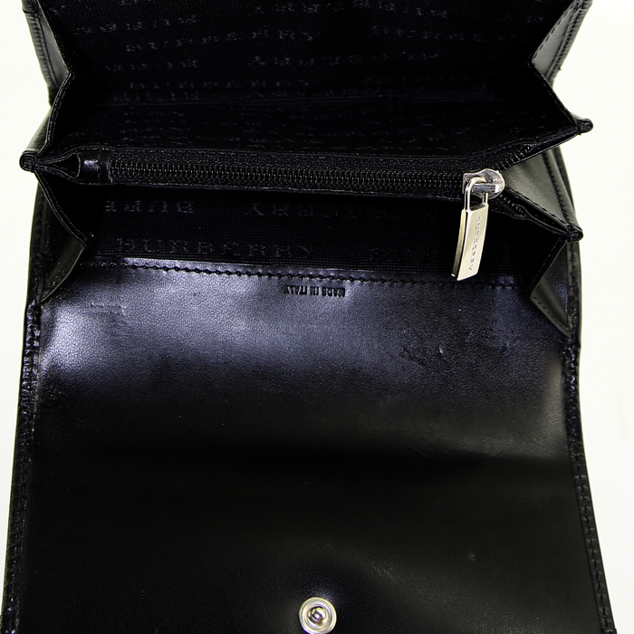 Shopping bag Burberry in tela Haymarket e pelle lucida nera - Detail D5