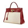 Hermes Kelly 35 cm handbag in red H box leather and beige canvas - 00pp thumbnail
