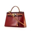 Hermes Kelly 32 cm handbag in burgundy, red and gold tricolor box leather - 00pp thumbnail