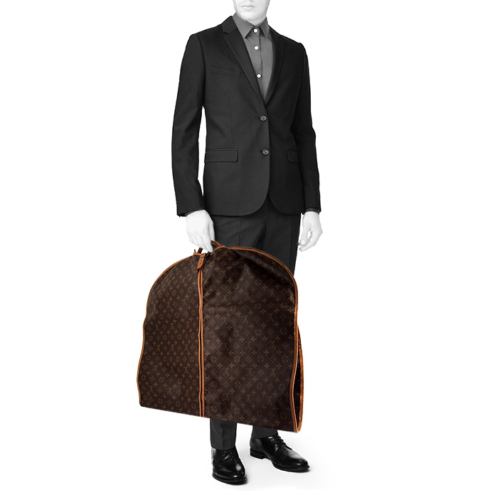 Porte-habits Louis Vuitton en toile monogram et cuir naturel - Detail D1