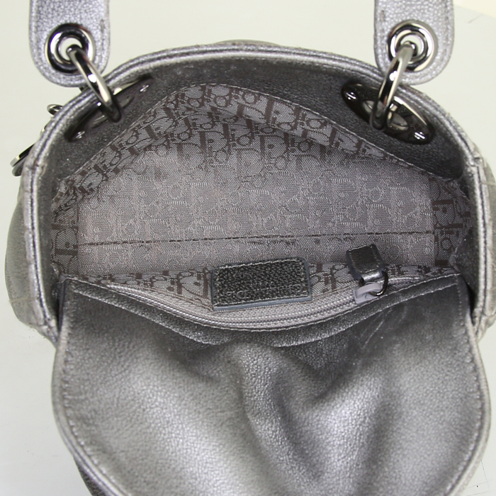 Borsa Dior Lady Dior mini in pelle cannage argentata - Detail D2