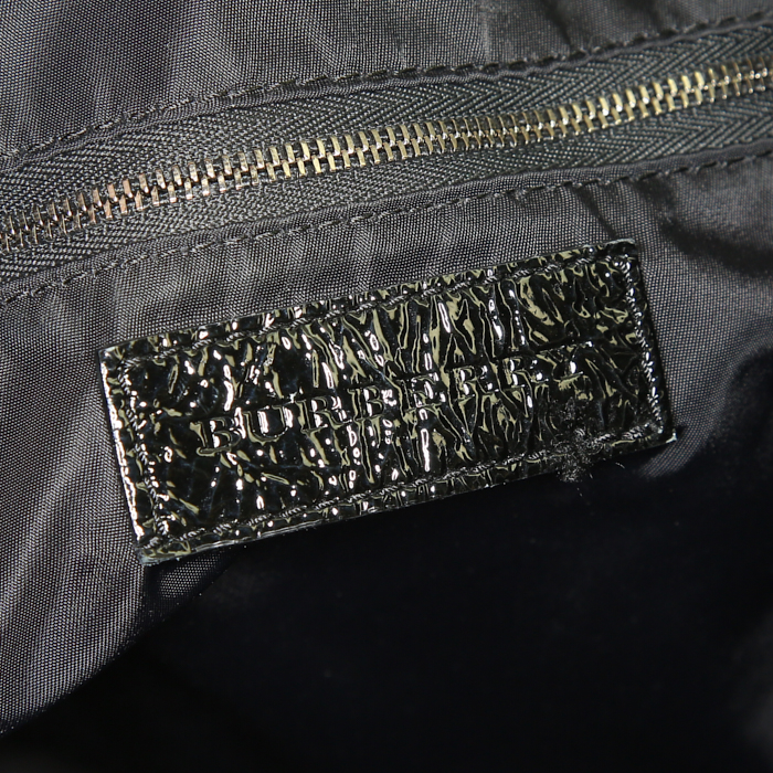 Shopping bag Burberry in tela Haymarket grigia e pelle verniciata nera - Detail D3