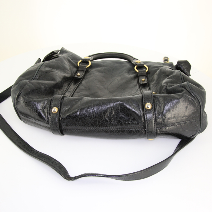 Bolso de mano Miu Miu Vitello en cuero negro - Detail D5