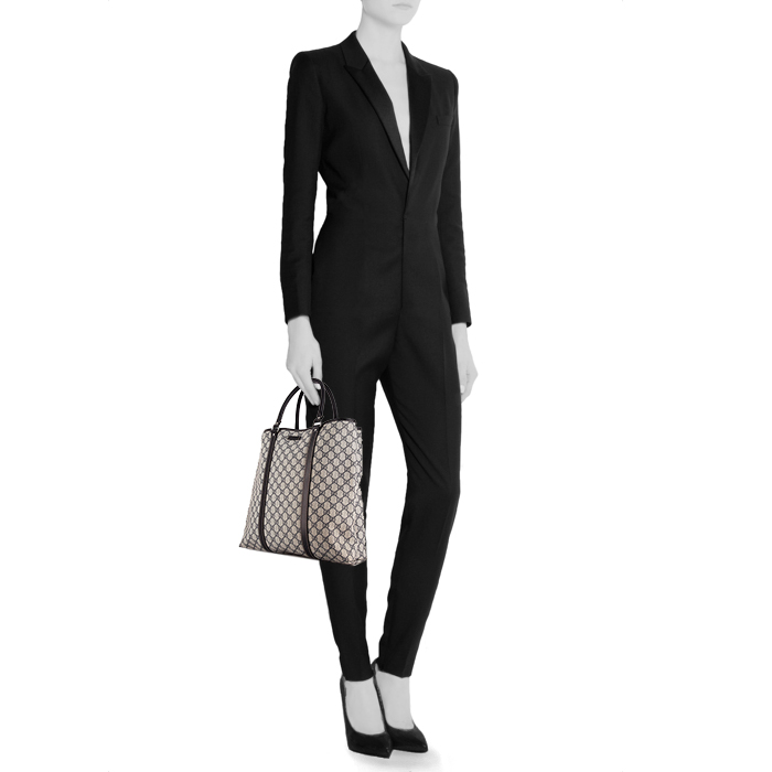 Shopping bag Gucci in tela monogram e pelle nera - Detail D1