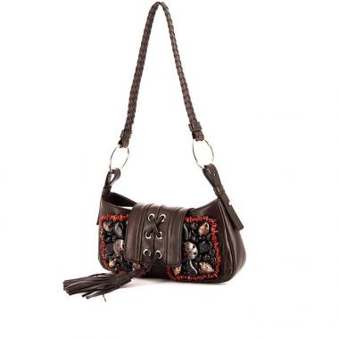 Borsa Saint Laurent Anita in pelle marrone con perle ricamate